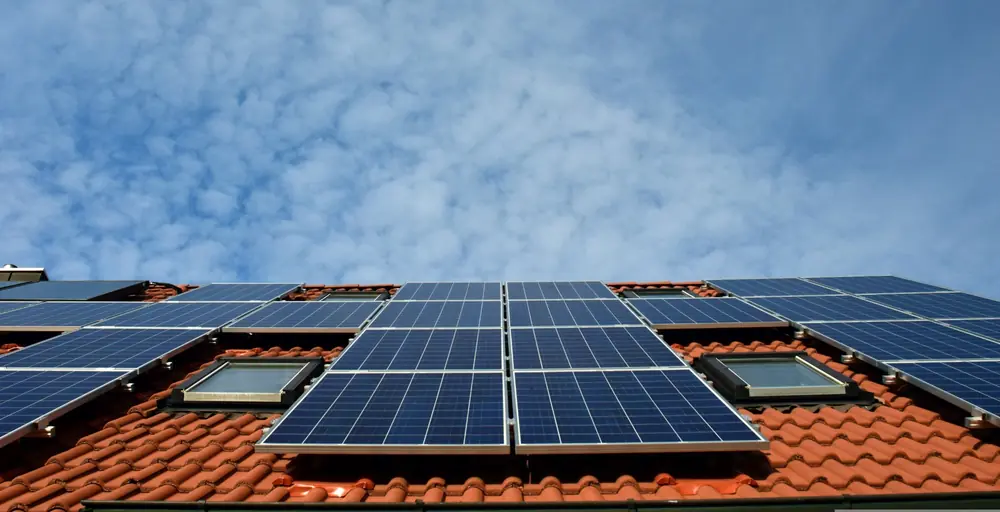 Modern Cary home with rooftop solar panels